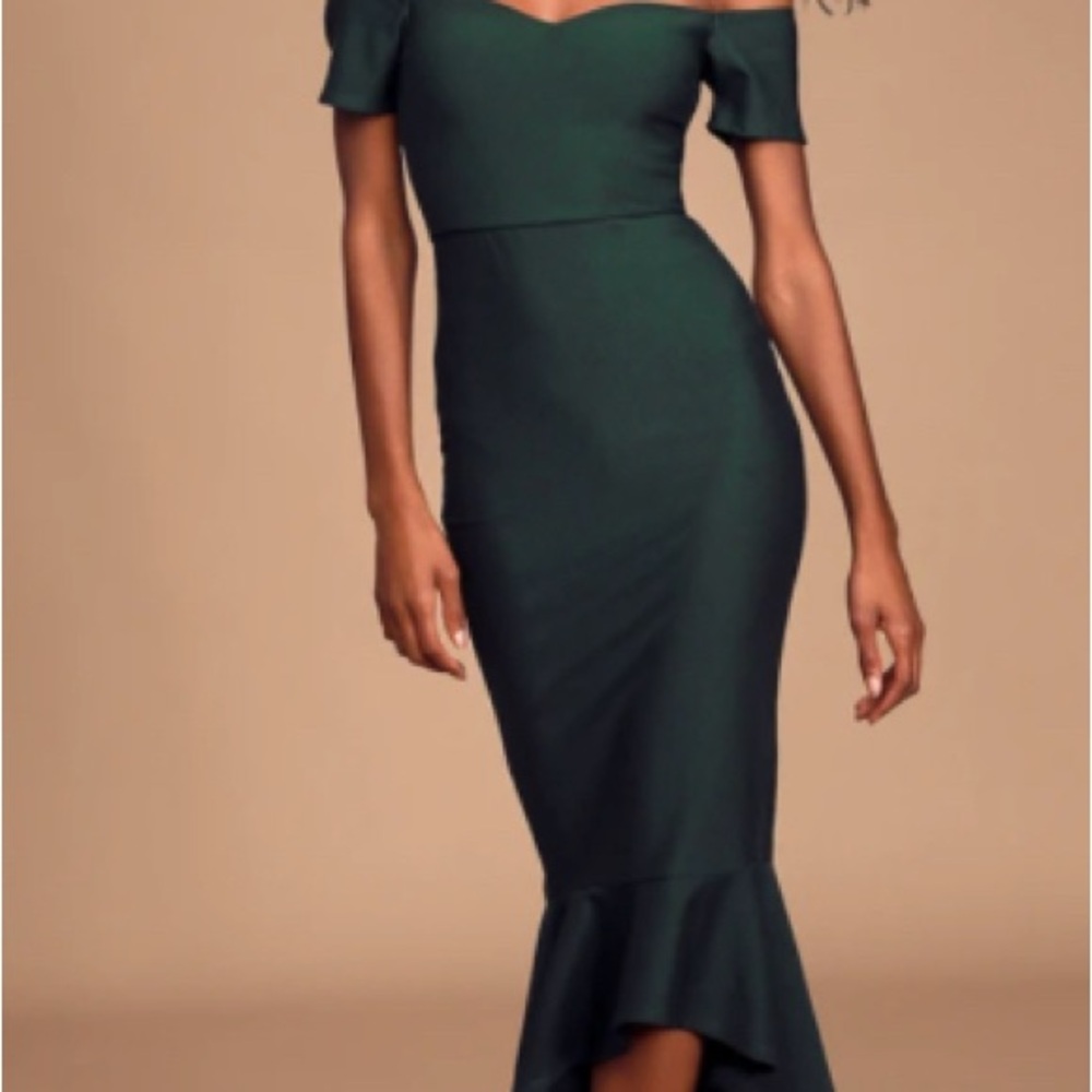 Lulus How Much I Care Off-The-Shoulder Midi Dress Basic Sleeved Blue XS - Picture 15 of 16